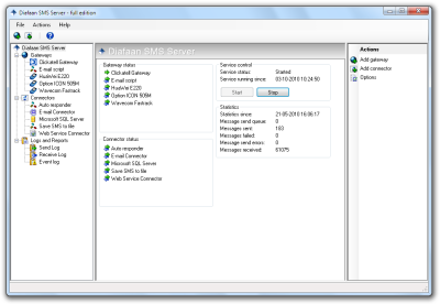 Diafaan SMS Server main window (click to enlarge/shrink) Diafaan SMS Server screenshot
