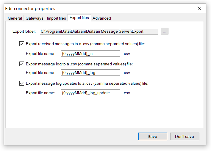 Reference > Connector properties > Excel connector